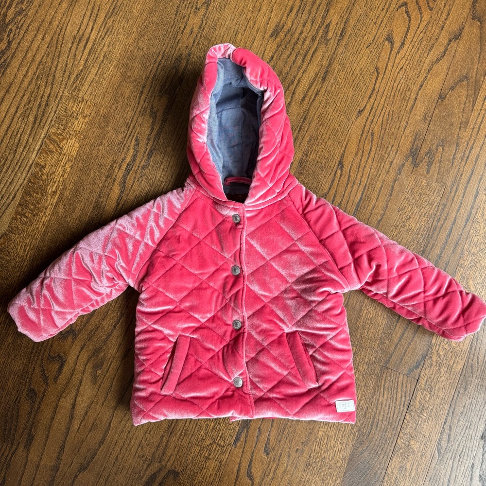 7 for all Mankind Quilted Velour Pink jacket with hood 18 months